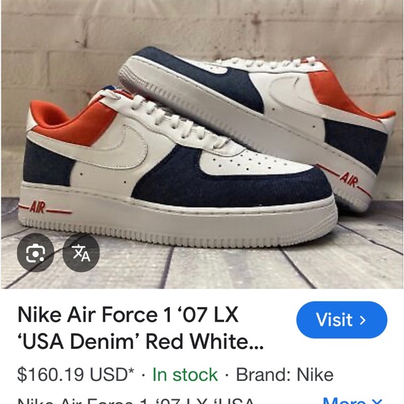 Nike Air Force 1 White Red Blue Sneakers - Picture 11 of 13